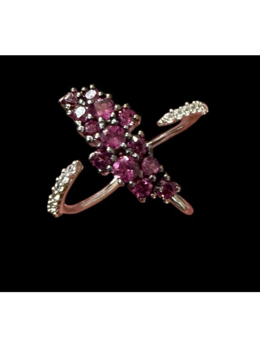 Sterling Silver Signed STS Purple Stone Criss Cross X Ring Size 4.5